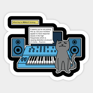 Cat on Music Studio Desk with Analogue Synthesizer Sticker